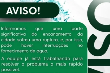 AVISO IMPORTANTE – ABASTECIMENTO DE ÁGUA