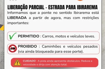 Aviso Importante – Liberação Parcial da Estrada para Ibirarema
