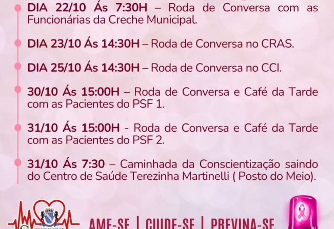 Programação da Semana Dedicada ao Outubro Rosa