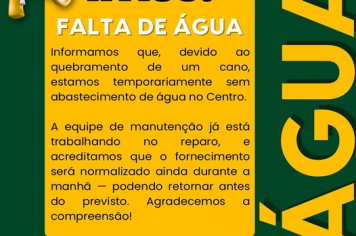 Abastecimento de água é interrompido no Centro por rompimento de cano