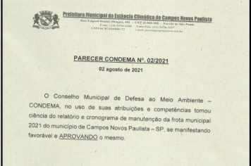 Relatório da Frota Municipal Apresentado ao COMDEMA em Reunião Ordinária