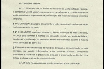 Deliberação 02 do COMDEMA – Instituição da Campanha “Junho Verde”