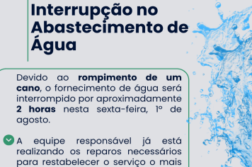 Abastecimento de água será interrompido temporariamente nesta sexta-feira