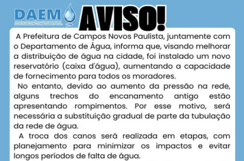 Instalação de Novo Reservatório e Renovação da Rede de Água em Campos Novos Paulista