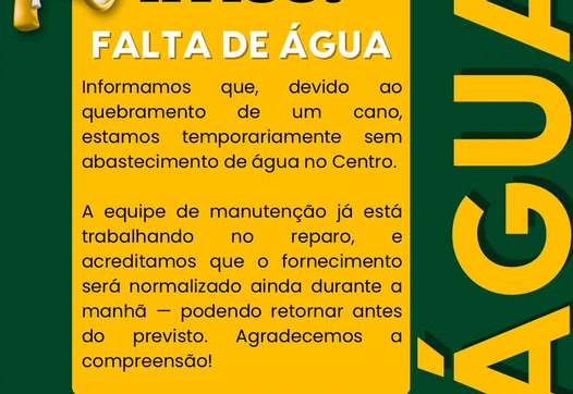 Abastecimento de água é interrompido no Centro por rompimento de cano