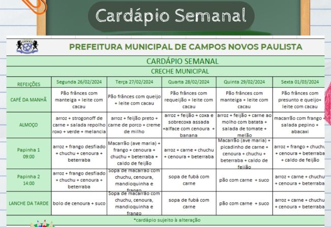Cardápio Semanal