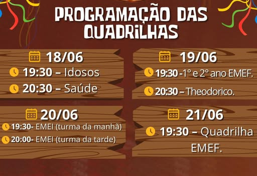  Programação das Quadrilhas – Arraiá no Lago 