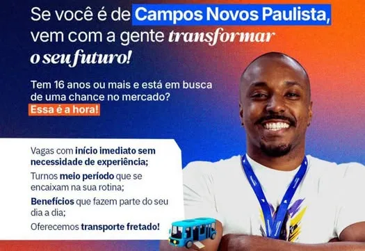 Oportunidade de Emprego em Campos Novos Paulista!