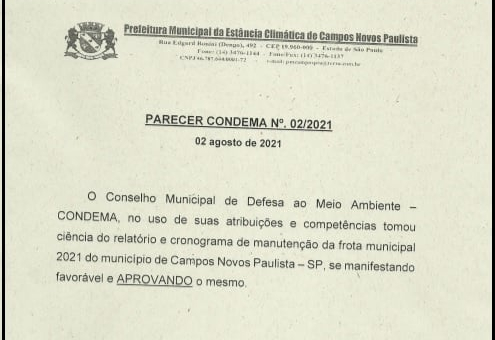 Relatório da Frota Municipal Apresentado ao COMDEMA em Reunião Ordinária