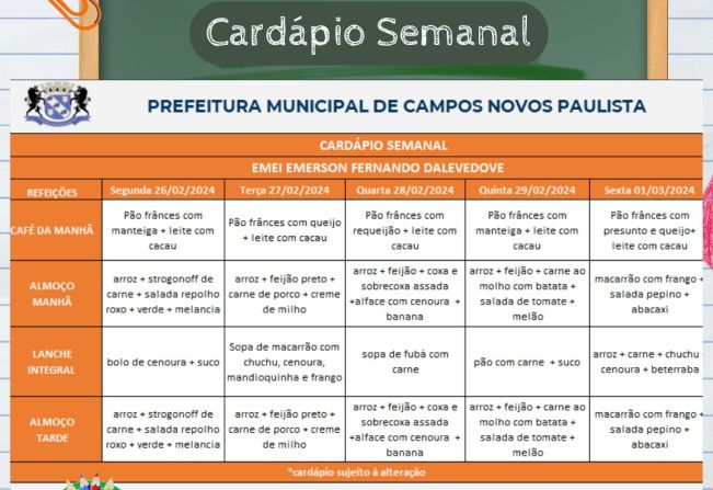 Cardápio Semanal