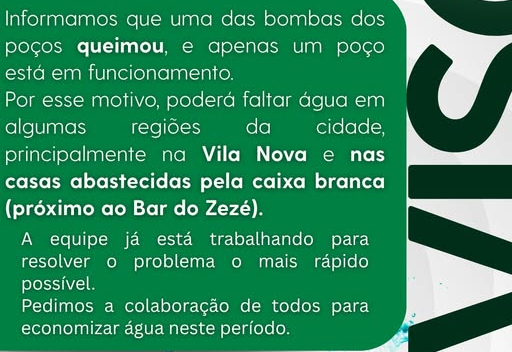 Comunicado Importante – Possível Falta de Água