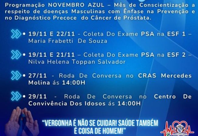 Programação do mês Novembro Azul 