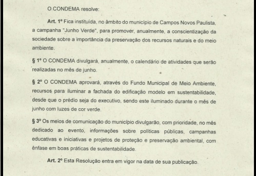 Deliberação 02 do COMDEMA – Instituição da Campanha “Junho Verde”