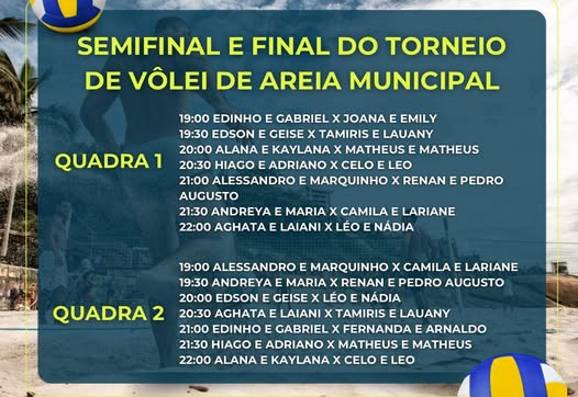 Hoje é dia de decisão no Torneio de Vôlei de Areia! 