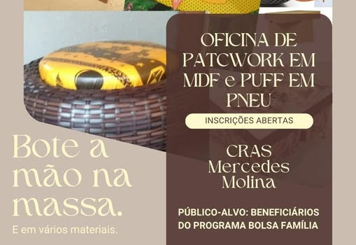 CRAS “Mercedes Molina” Abre Inscrições para Oficinas de Patchwork em MDF e Puff com Pneus